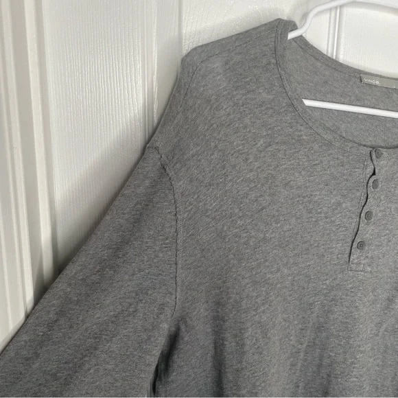 Vince Raw Edge Long Sleeve Henley T-Shirt in Gray L - Picture 7 of 15